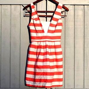 Red Camel Striped Cotton Sundress M | Pink & White Sleeveless V-Neck